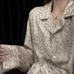 【韩系豹纹】25秋冬新款冰丝睡衣女缎面豹纹长袖宽松高级感家居服
