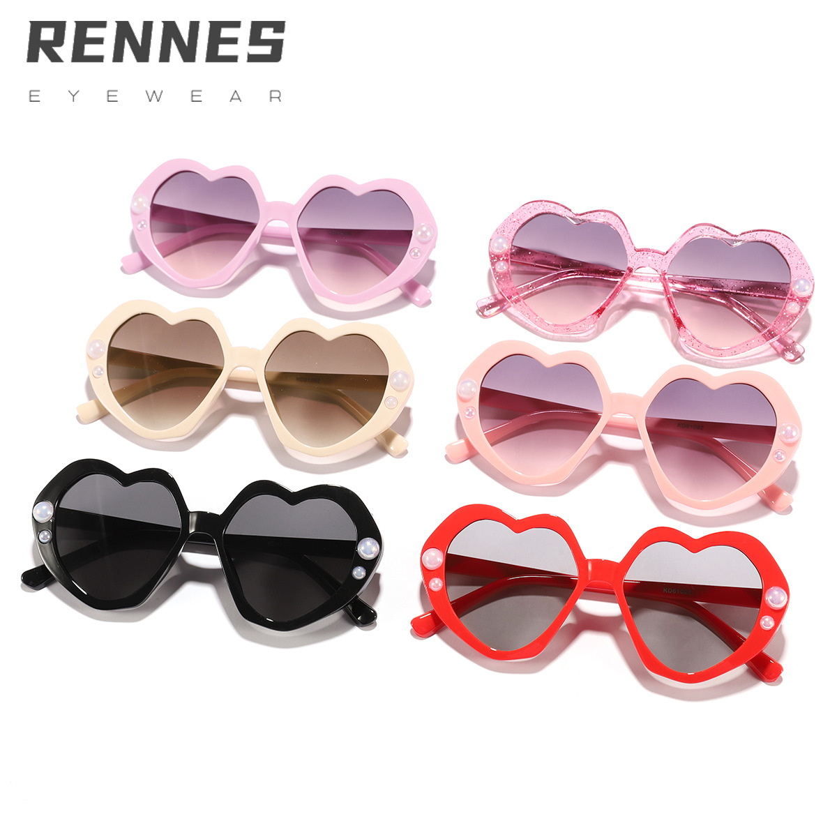 Nuevos accesorios de perlas para niños Gafas de sol con marco de amor de color caramelo Gafas de sol para niños y niñas con decoración de escenario personalizada Gafas de sol