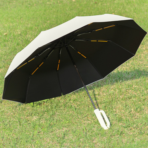 New-style ring-lock umbrella, extra-large size, wind-resistant and durable, double-person 10-rib folding umbrella—windproof, black-coated, all-weather (sunny and rainy) umbrella—wholesale.