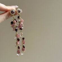 雨后花园~粉色碎石长款流苏韩系仙气温柔耳环耳钉女