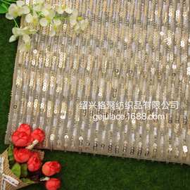 2021 珠管绣亮片绣网纱面料 女装品质 礼服香槟色金银 批发定制