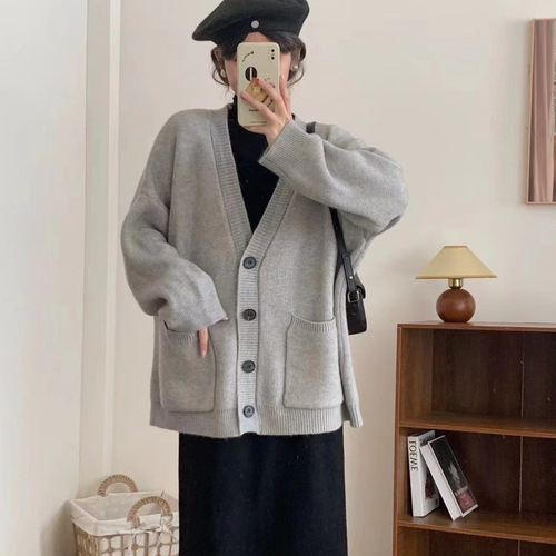 [cashmere large version] spring spring and autumn new style loose slimming all-matching coat gentle women's woolen cardigan