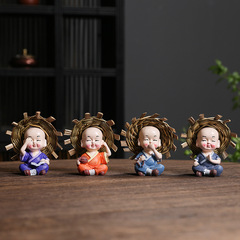 Direct Manufacturer Sale Straw Hat Little Monk Four Unlovable Small Ornament Flower Plate Succulent Landscape Indoor Home Resin Ornament