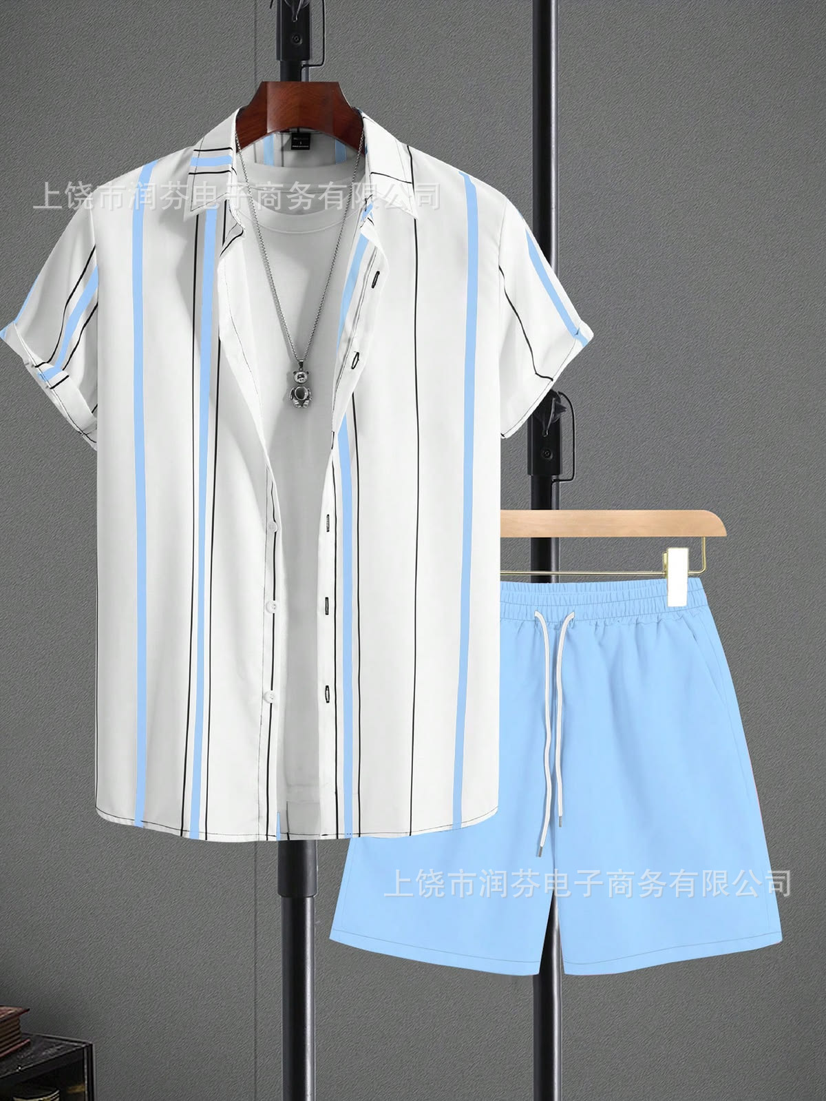 2026 viaje transfronterizo de vacaciones de viento camisa set hombre verano suelto transpirable dos piezas set mar ocio versátil