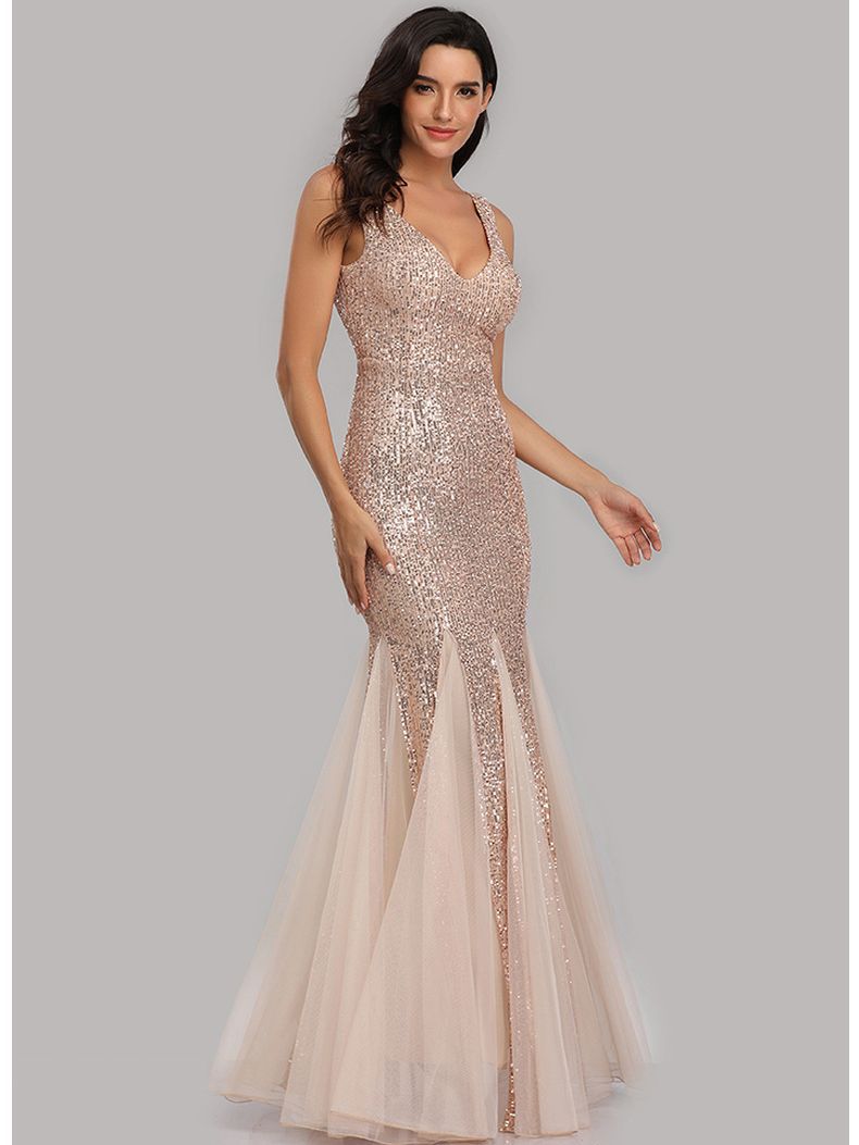 Vestido de noche con lentejuelas estilo europeo y americano, vestido de sirena rojo ajustado para novias (4 colores)