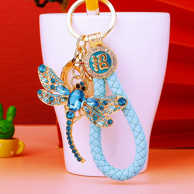 European and American Diamond-encrusted Dragonfly Insect Car Keychain Metal Cute Men's and Women's Bag Pendant Key Chain Ring Cross-border Gift
