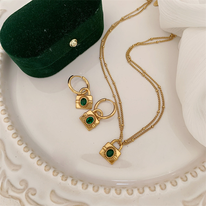 Fashion Lock Titanium Steel Inlay Zircon Womenu0027S Earrings Necklace