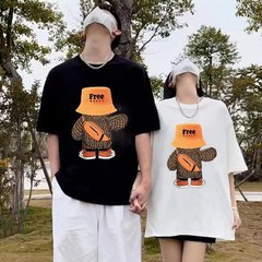 夏の新型ファッション純綿半袖女性ins風ファッションカップル服プリントtシャツアメリカ街頭百合