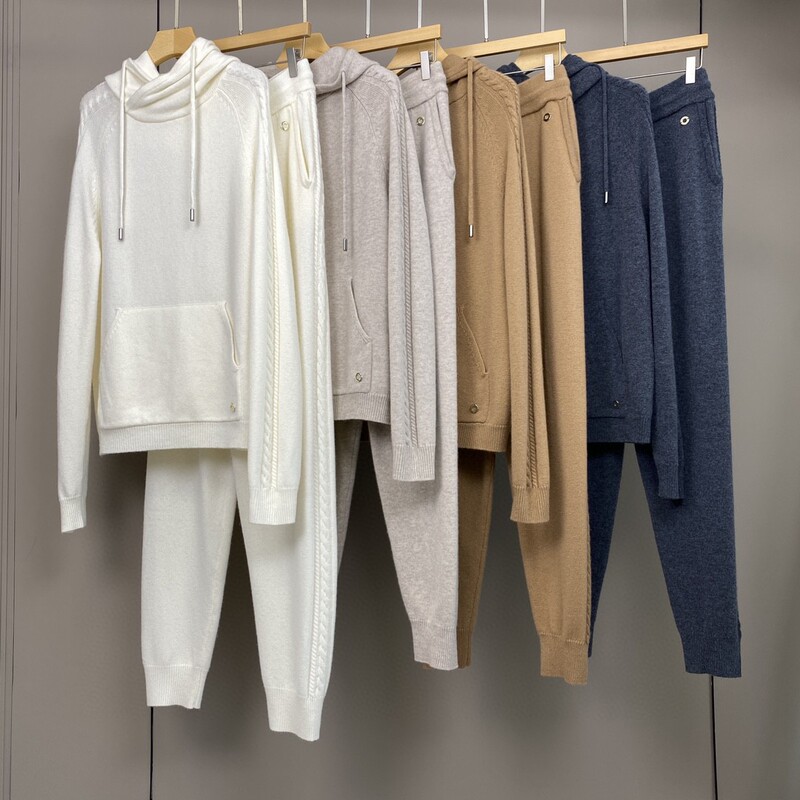 Nanyou Pengpin 25 Autumn and Winter New Lp Hooded Knitted Cashmere Sweater Women's Elastic Waist Casual Pants Pure Color Suit