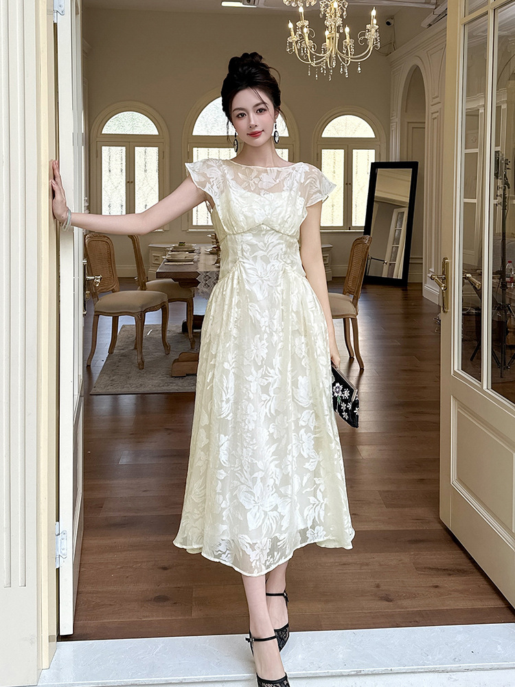 Đầm maxi nữ cổ tròn thắt eo giả hai mảnh dáng dài — mơ