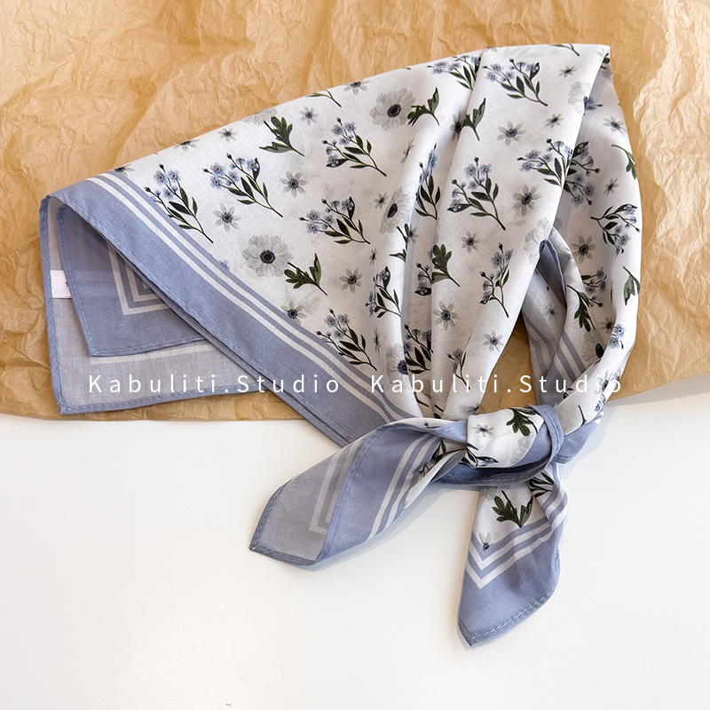 Small Square Scarf, Silk Scarf, Women's Triangle Bag, Sun Protection, Pure Cotton Handkerchief, Neck Protector, Neck Scarf, Shirt, Hairband, Gauze Scarf, Thin Scarf