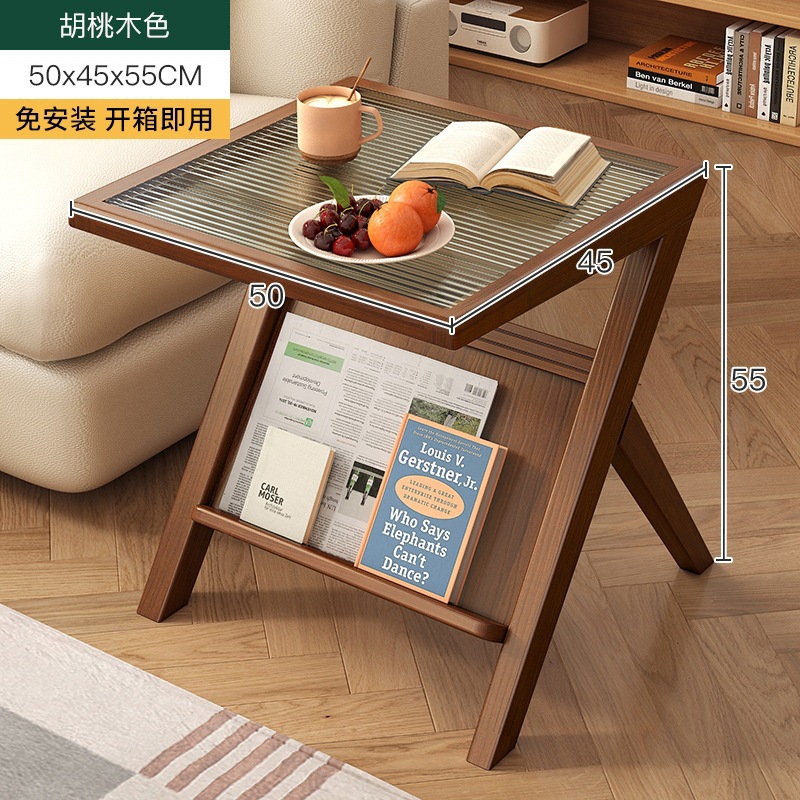 Mesa lateral del sofá, mesa de centro pequeña de vidrio, mesa pequeña de madera maciza, mesa lateral de cama, estante, mesa cuadrada pequeña, mesa lateral pequeña de estilo japonés