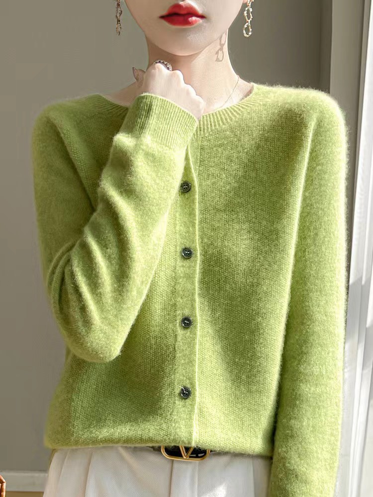 Cárdigan de Punto de Lana para Mujer Lana Cuello Redondo, Manga Larga para Otoño e Invierno