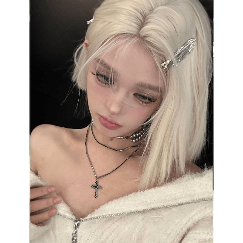 女性用ウィッグ、プラチナショートヘア、小さなレース、ワンサイズ、ヨーロッパとアメリカのホットガール、クールでスポーティな模擬気質ウィッグ|undefined