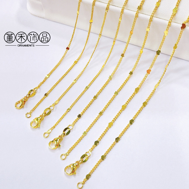 18K gold color heart-shaped five-pointed star embossed piece necklace personality niche fashion clavicle chain jewelry wholesale