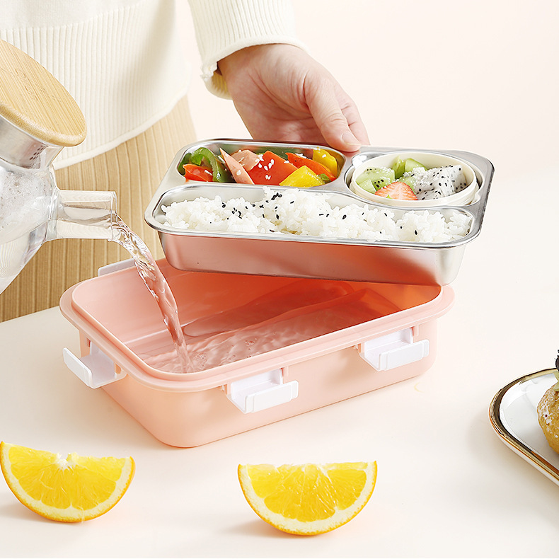 Caja de almuerzo aislada 304 caja de almuerzo de acero inoxidable de grado alimenticio niños estudiante trabajador de oficina calefacción caja de almuerzo fresca caja de almuerzo