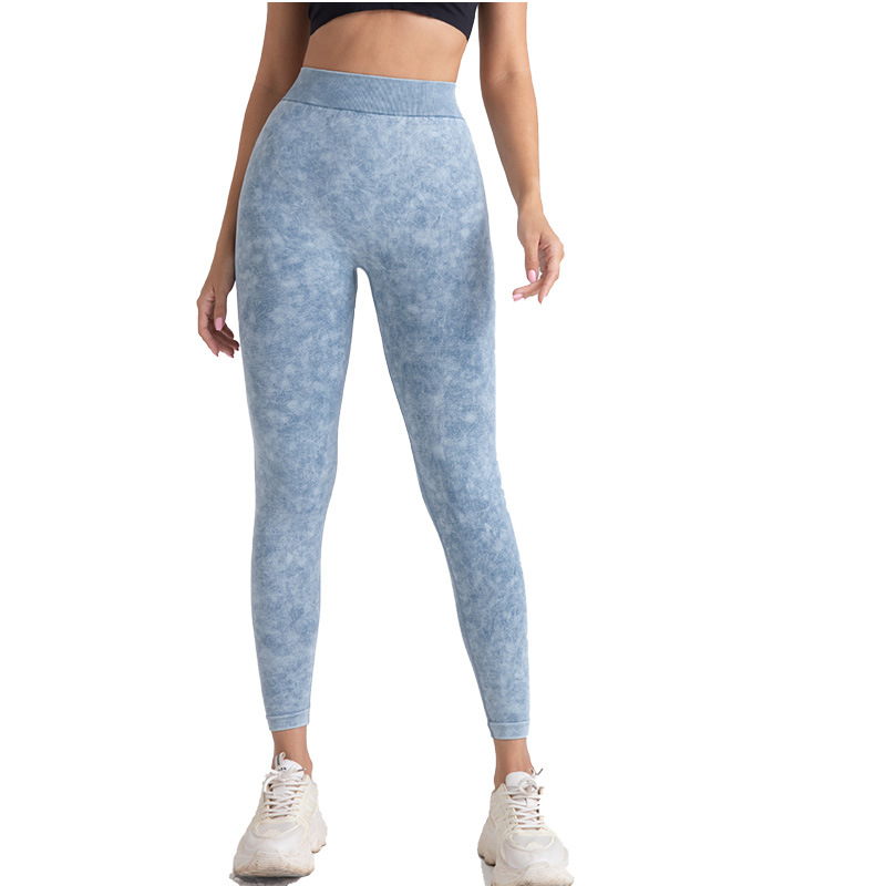 Pantalones de yoga sin costuras de lavado de arena de cintura en V europeos y americanos Pantalones de fitness elásticos de cadera de melocotón Pantalones de yoga ajustados de cintura alta al por mayor