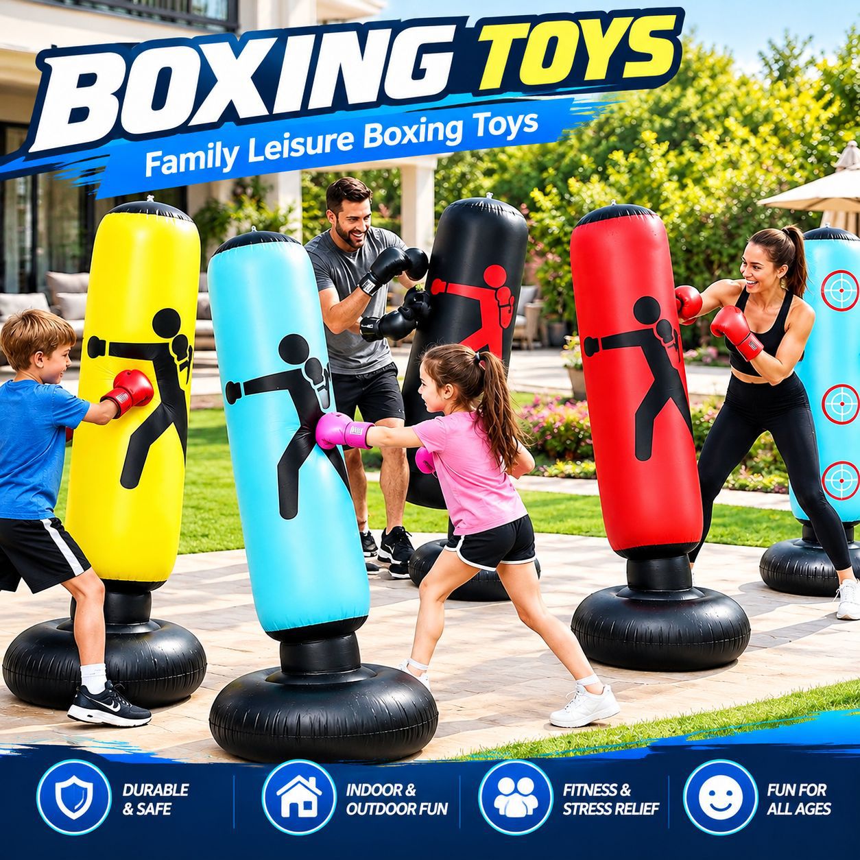 Inflatable Boxing Punching Bag Cross-Border In-Stock Boxing Column Children's Punching Column Toy Wobble Doll Free Shipping