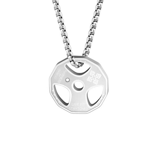 European and American fitness dumbbell plates, sports barbell necklace, men's trendy pendant, titanium steel jewelry, versatile pendant