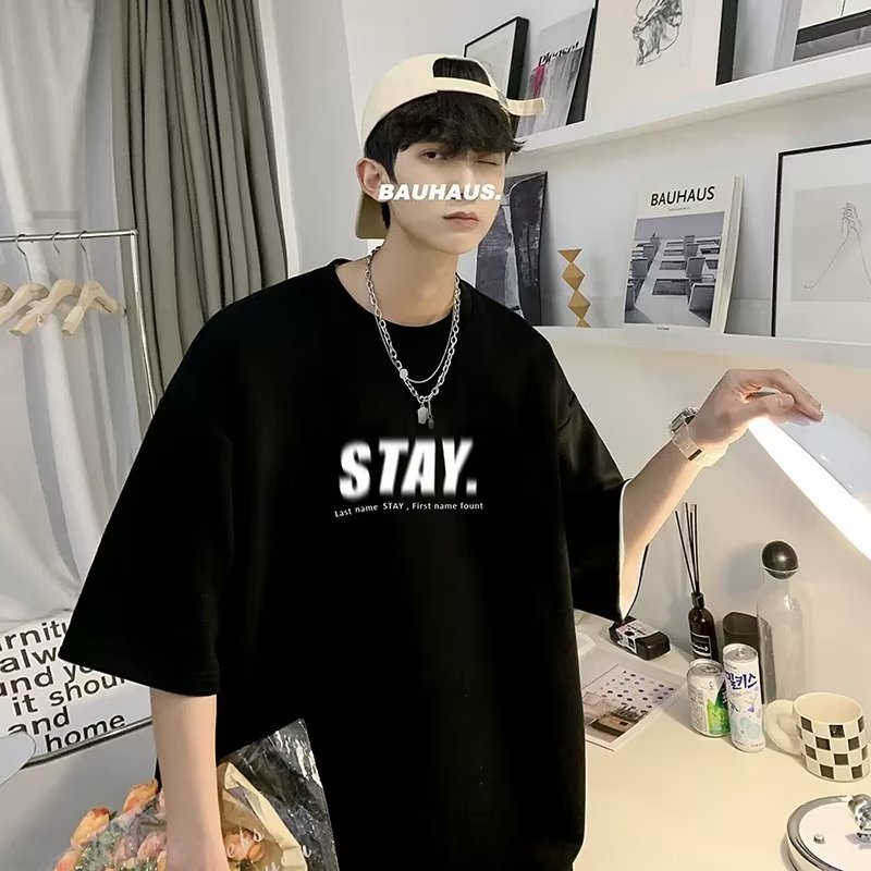 夏の新作半袖ルーズTシャツメンズトレンディカジュアル半袖トレンドTシャツボトリングシャツ五分袖トップ|undefined