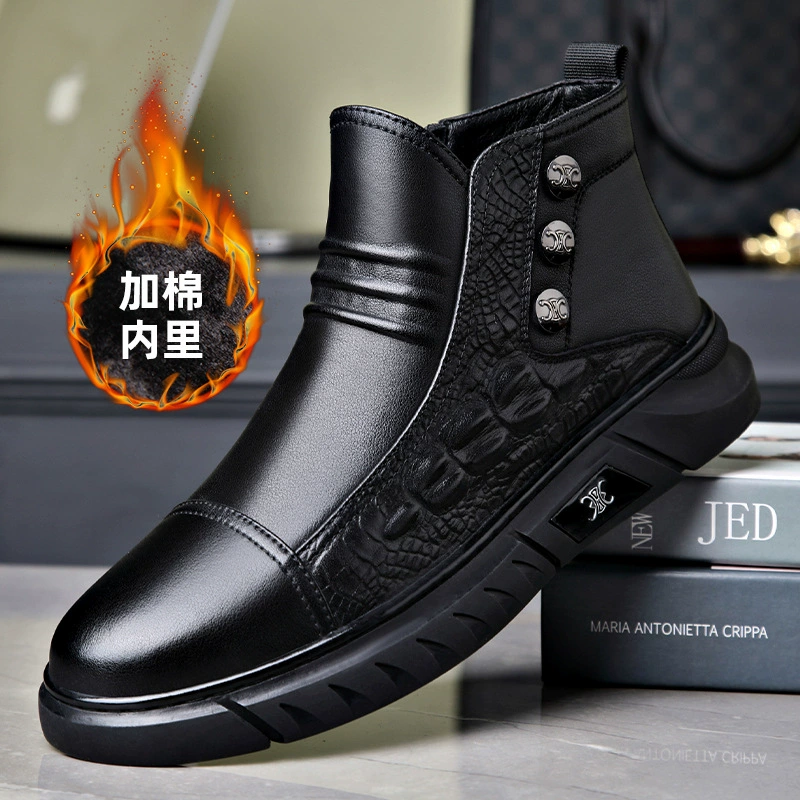 Ботинки Martin Мужская обувь 2023 Новые кожаные повседневные кожаные ботинки с высоким берцем, осенне-зимние теплые кожаные ботинки на флисовой подкладке