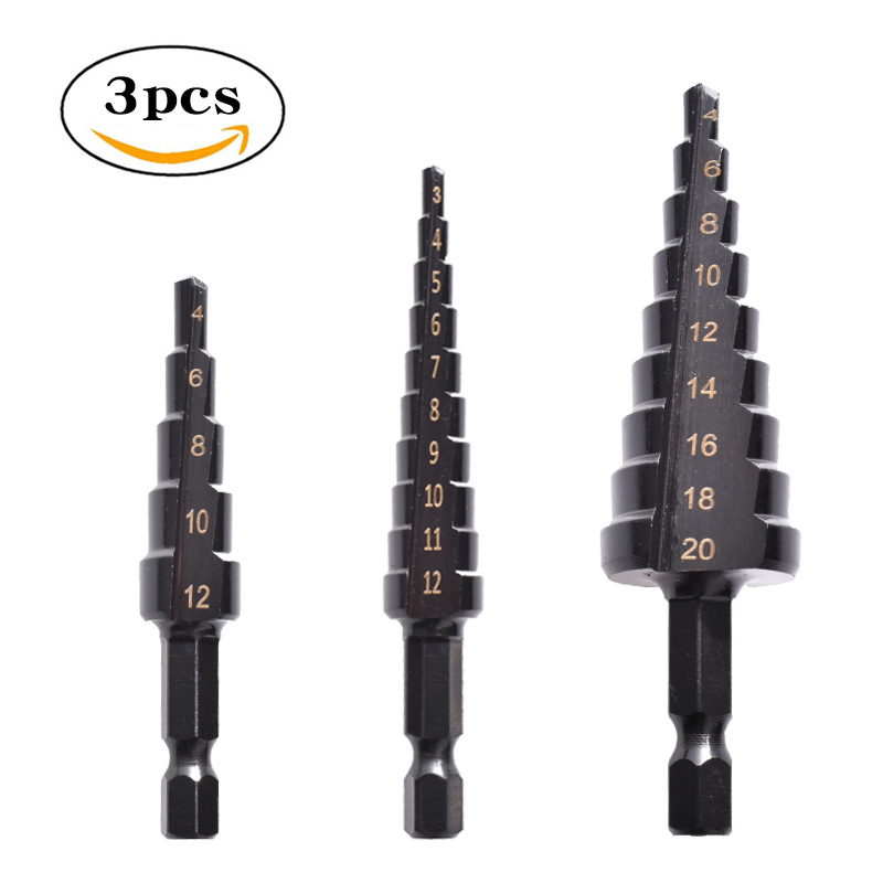 Paso negro taladro hexagonal ranura recta escariado herramienta multifuncional pagoda taladro venta al por mayor transfronteriza agujero abridor traje