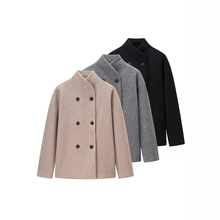女装2025秋季新款时尚简约气质立领双排扣宽松毛呢大衣