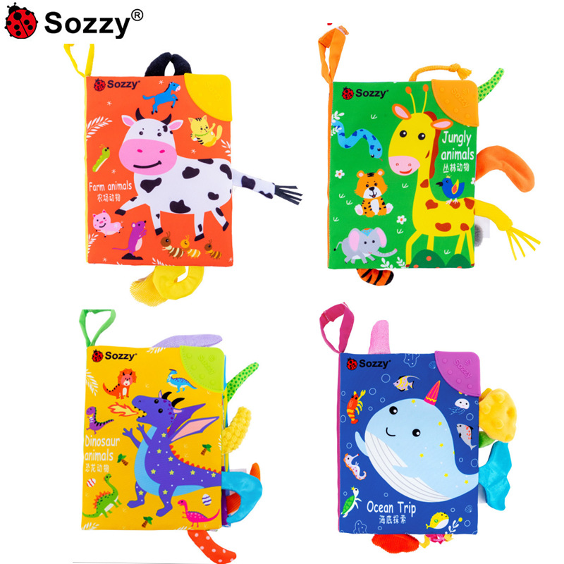 SOZZY bebé educación temprana animal a prueba de lágrimas cola libro de tela entre padres e hijos interactivo papel de timbre educativo bebé libro de tela juguete