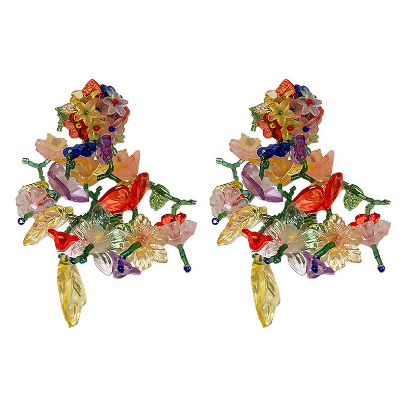Aguja de plata, borlas, flores, flores, pendientes de hadas, pendientes, estilo pastoral femenino, temperamento de nicho hecho a mano, pendientes exagerados, mujeres