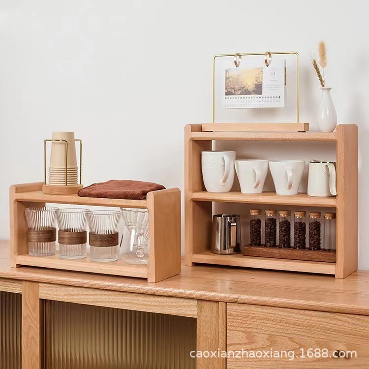 新中式收纳架实木辐射松桌面三层置物架杯架创意茶具咖啡杯置物架