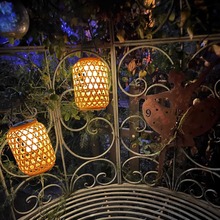 新款户外太阳能灯笼仿竹编挂灯新中式庭院灯花园阳台装饰灯氛围灯