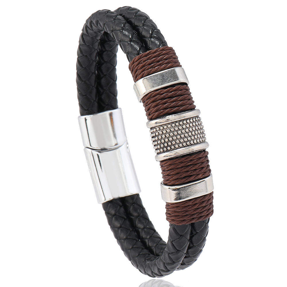 31g Weight Alloy Pendant Material Bracelets Classification Leather Rope Chain Material 1 Piece Quantity Holiday, Daily, Street Occasion Pu Leather, Alloy Material Geometric Pattern Men's Gender Hip-Hop Style Hip-Hop Geometric Pu Leather Alloy Men's Bracelets Men Cord & Leather Bracelets 9