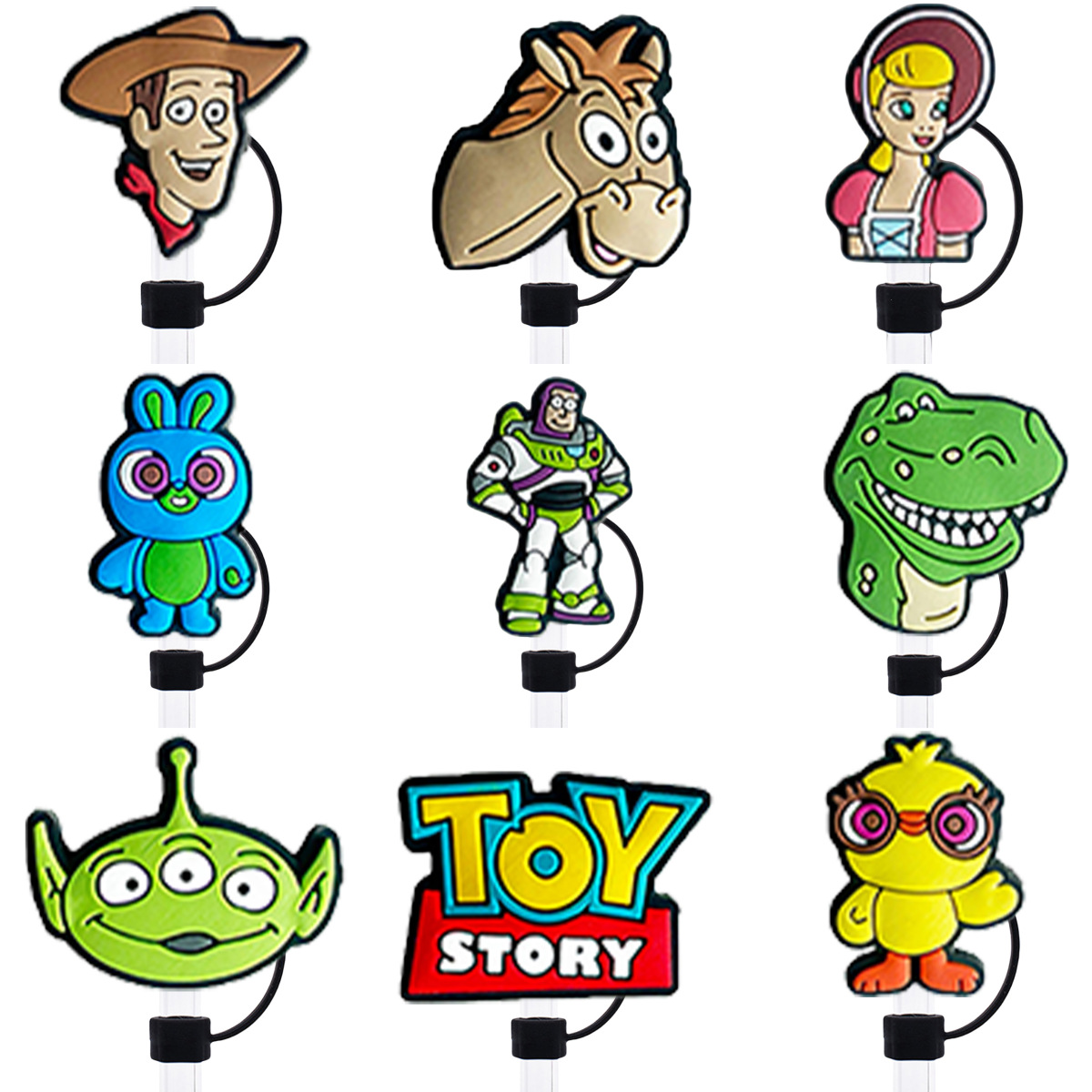 Cross-border Buzz Lightyear series straw set DIY creative 10mm diameter dust plug reusable silicone sleeve 