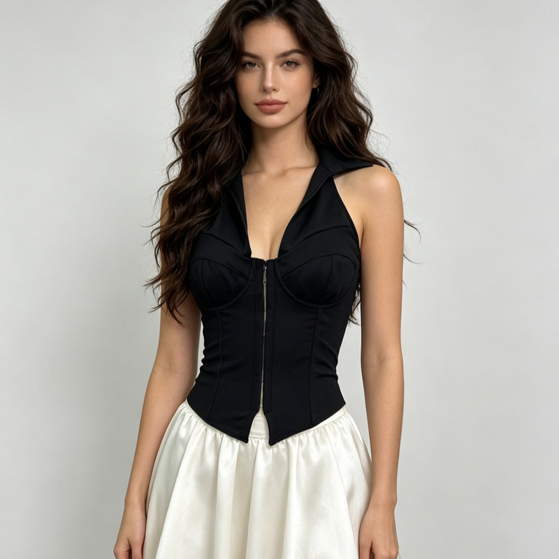 European and American fashion French-style halter neck corset, sexy sleeveless stand-up collar, waist-cinching, hot girl camisole, outerwear tube top