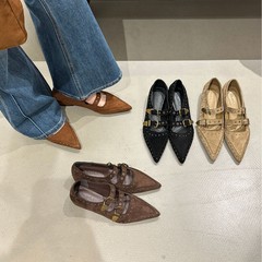 内增高2025年新款尖头铆钉浅口单鞋女平底舒适玛丽珍鞋