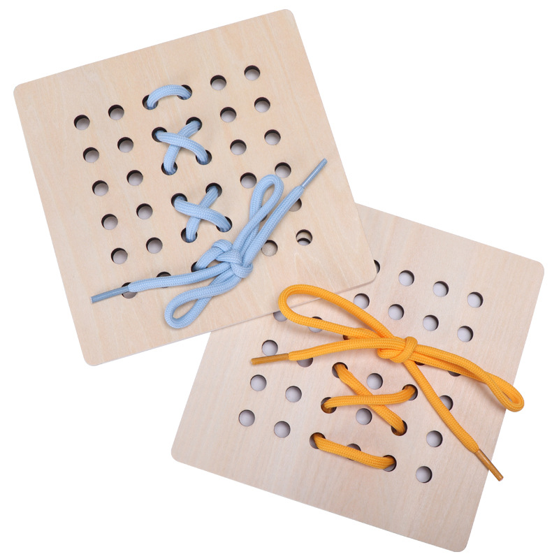 Tablero de enhebrado de rompecabezas para niños, enhebrado de cuerda, ejercicio con cuentas, movimiento fino del bebé, juguete de jardín de infantes, material didáctico de educación temprana Montessori