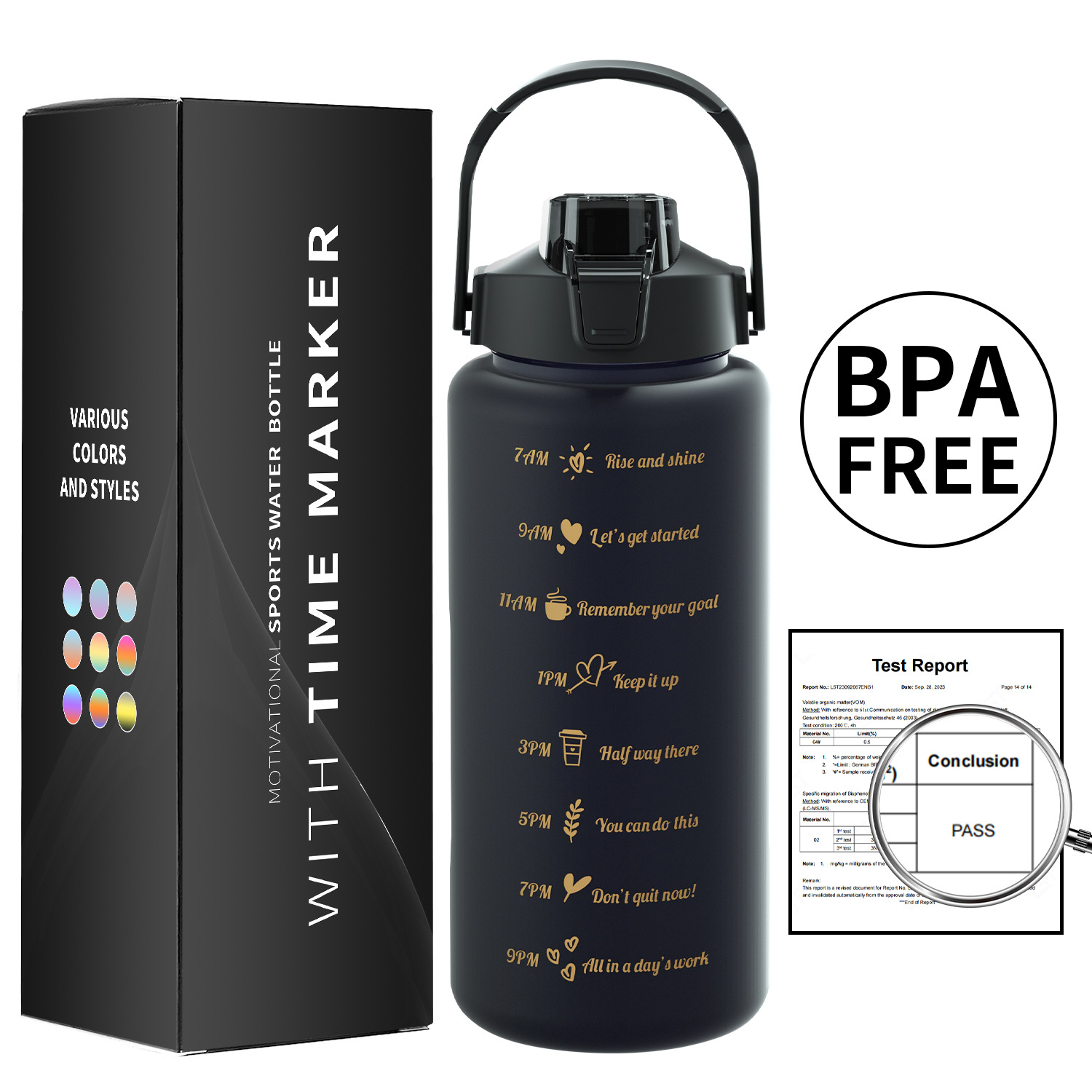 Taza de agua de gran capacidad taza de paja de plástico espacio simple olla botella de equitación deportes al aire libre taza de agua conjunto de tres piezas con caja