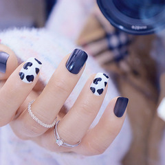 Wearing black and white cow color block cute children's interest detachable reusable fake nail stickers wholesale A693