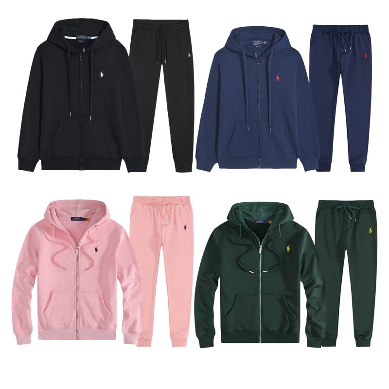 Cross-Border Spring & Fall Rl Pony Embroidered Cardigan Sweatshirt for Men and Women Zipper Cardigan Suit Hooded Jacket + Pants