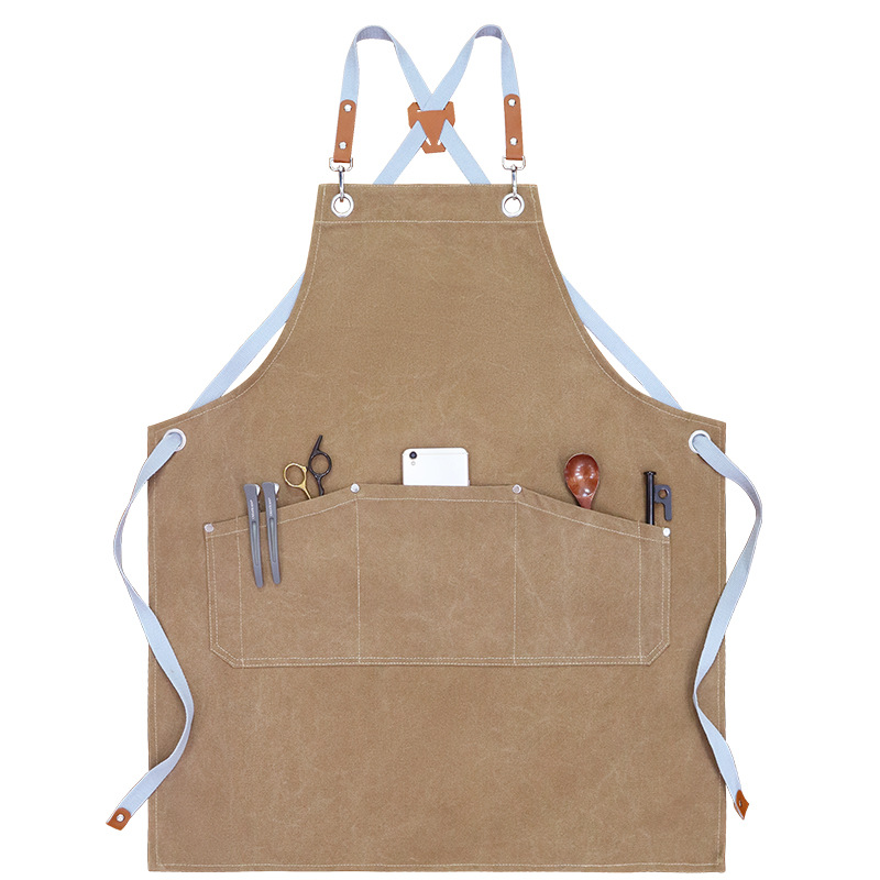 Amazon grueso lona delantal logotipo personalizado comedor cocina café tostado pastelería supermercado mono delantal