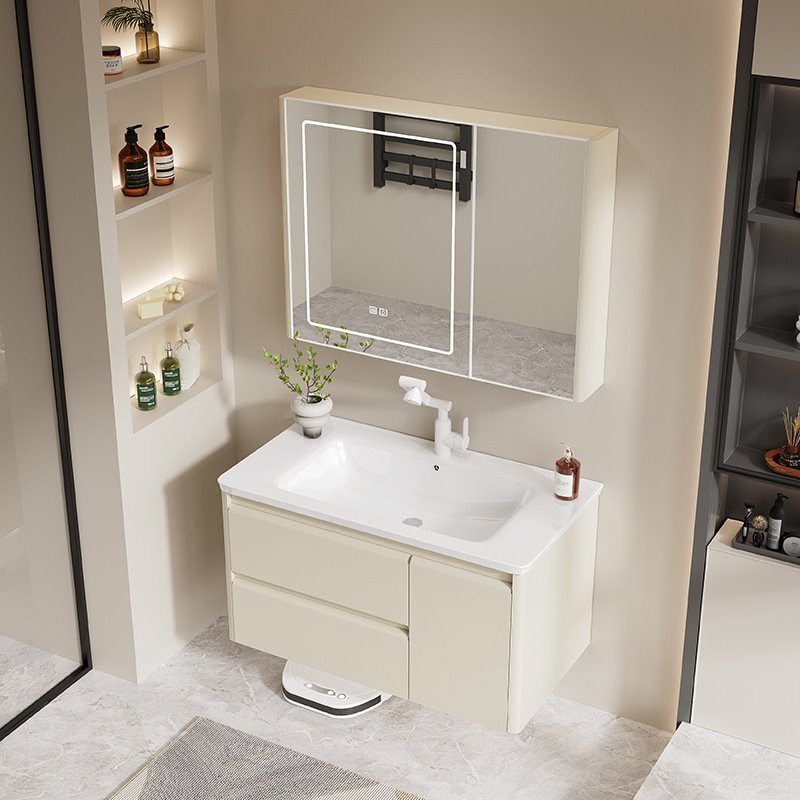 Gabinete de espejo inteligente de arco cerámico todo en uno crema de viento luz de niebla de baño espejo de acero inoxidable panal de panal gabinete de baño