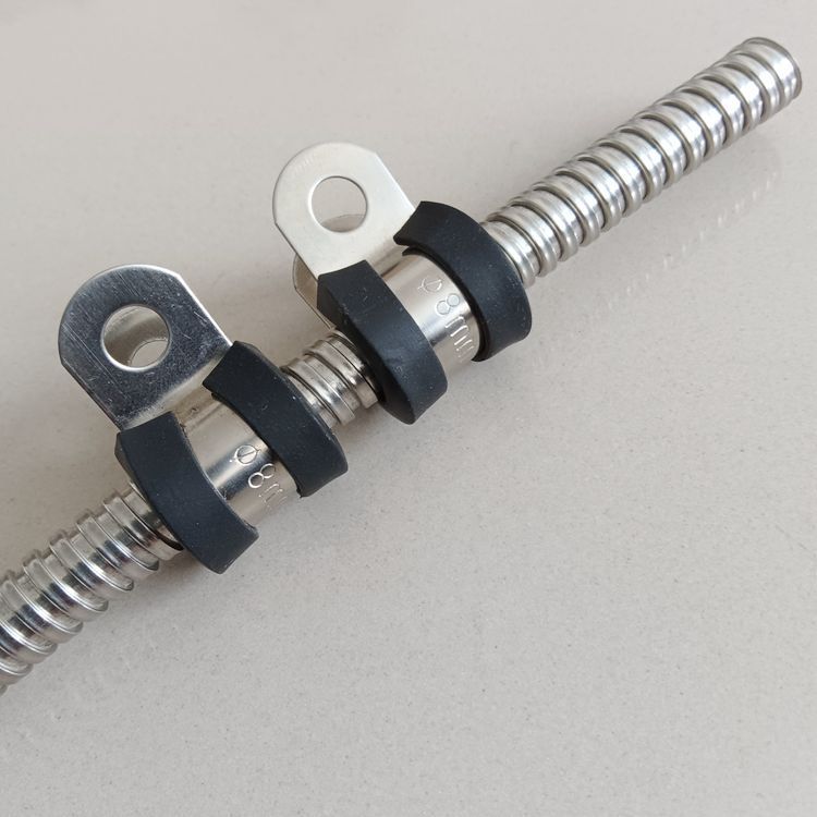 304不锈钢半包胶线夹 R型带胶垫线束波纹管卡扣带胶金属线夹