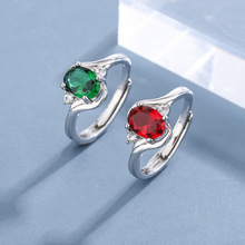 泰银创意气质祖母绿红宝石蓝水晶仿玛瑙时尚个性简约高级感开口戒
