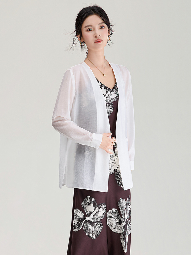 Áo cardigan nữ tay dài chất liệu tencel mát lạnh dáng rộng — màu đen