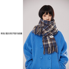 "秋冬的调色盘“韩国彩色撞色格子围巾女冬季仿羊绒加厚围巾披肩