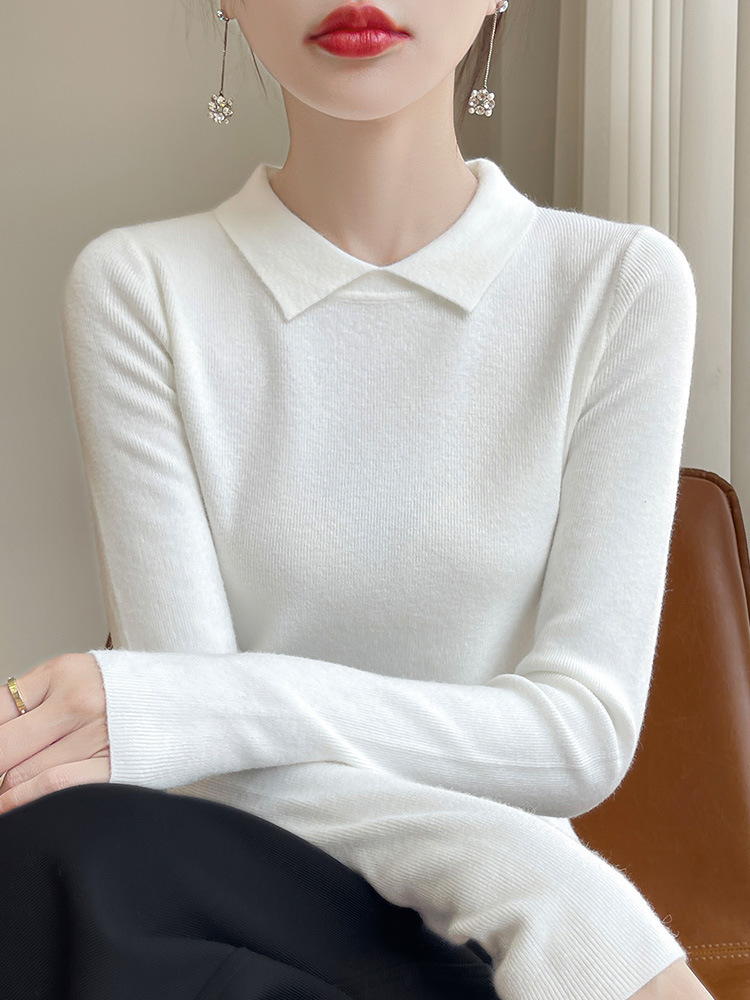 polo领针织衫上衣女秋冬新款小翻领套头长袖修身打底衫毛衣外贸
