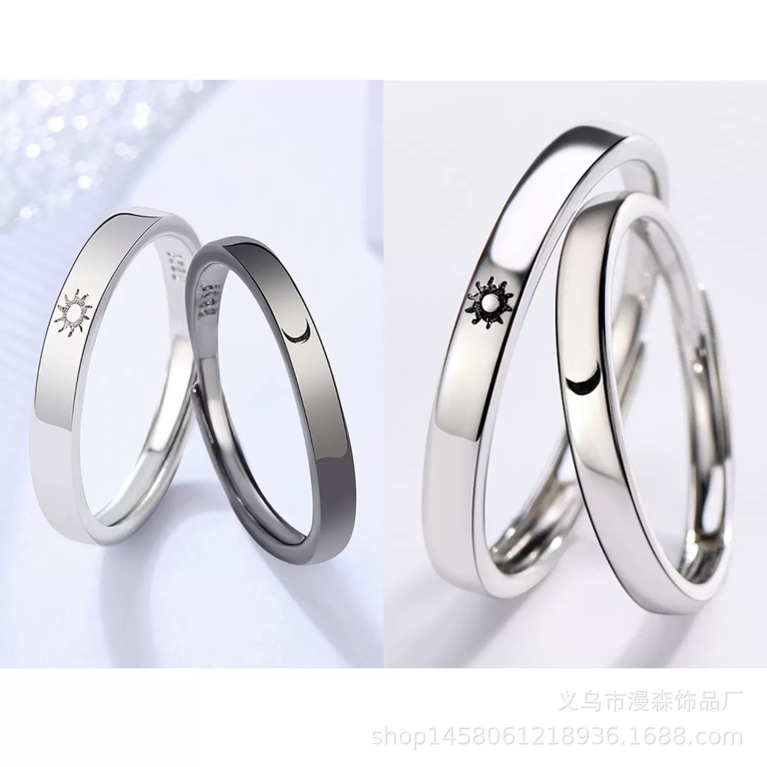 日韩个性森系时尚日月星辰开口戒指婚礼创意星月字母情侣对戒饰品