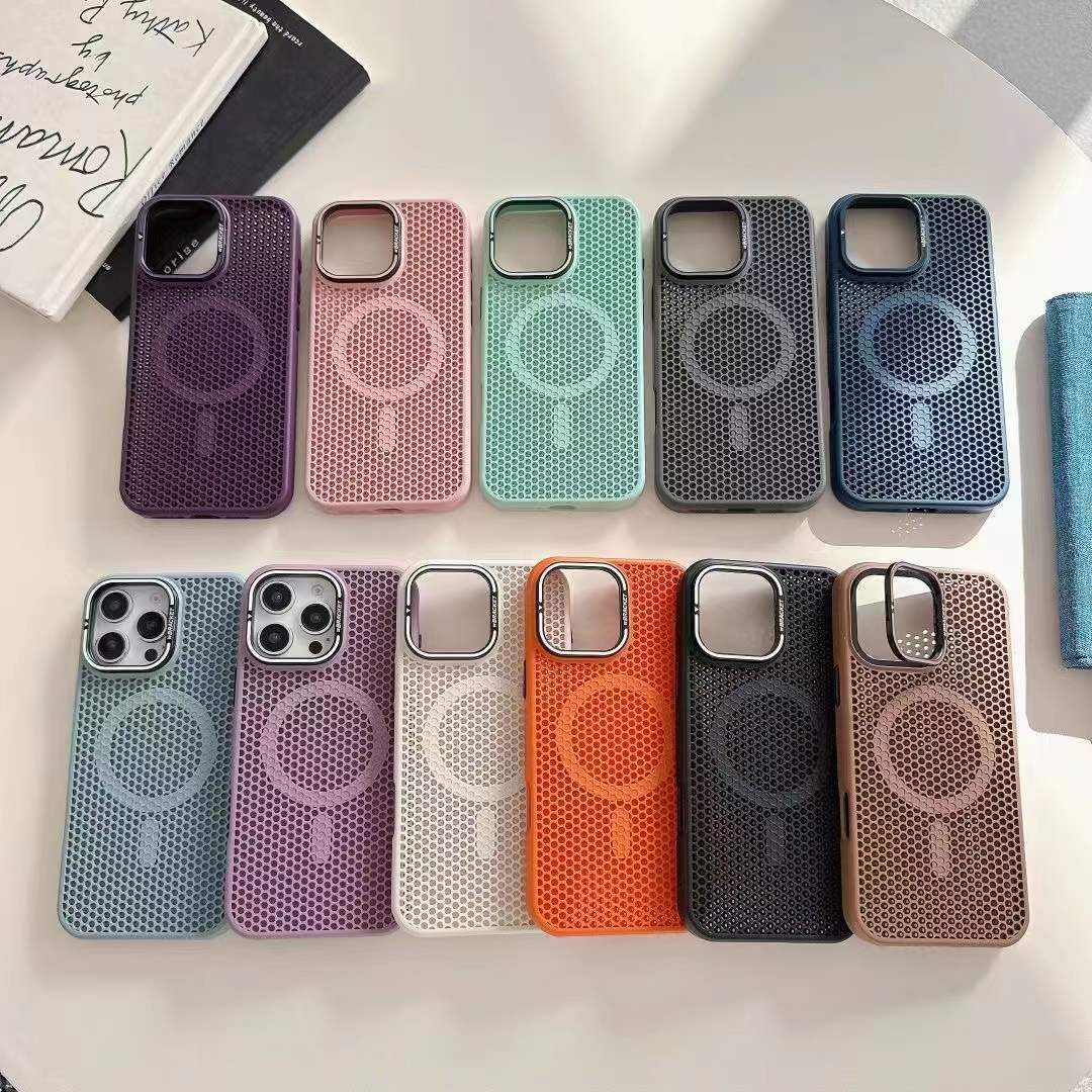 适用iPhone17散热网壳支架手机壳华为P80三星S25蜂窝孔肤感保护套