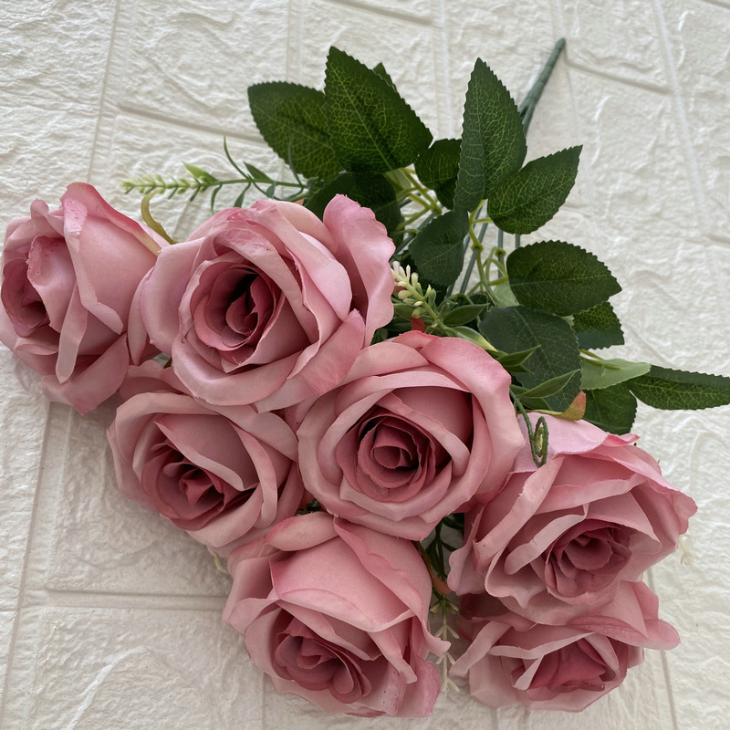 Rosa artificial ramo 7 dulces rosas hogar Decoración flor arreglo Boda boda decoración falsa flor sosteniendo Flor de seda