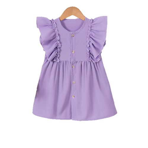 2025 Summer Dress for Girls: Adorable Ruffled Short-Sleeve Dress in Solid Colors—Hot-selling, Cute & Sweet Style Inspired by European Fashion